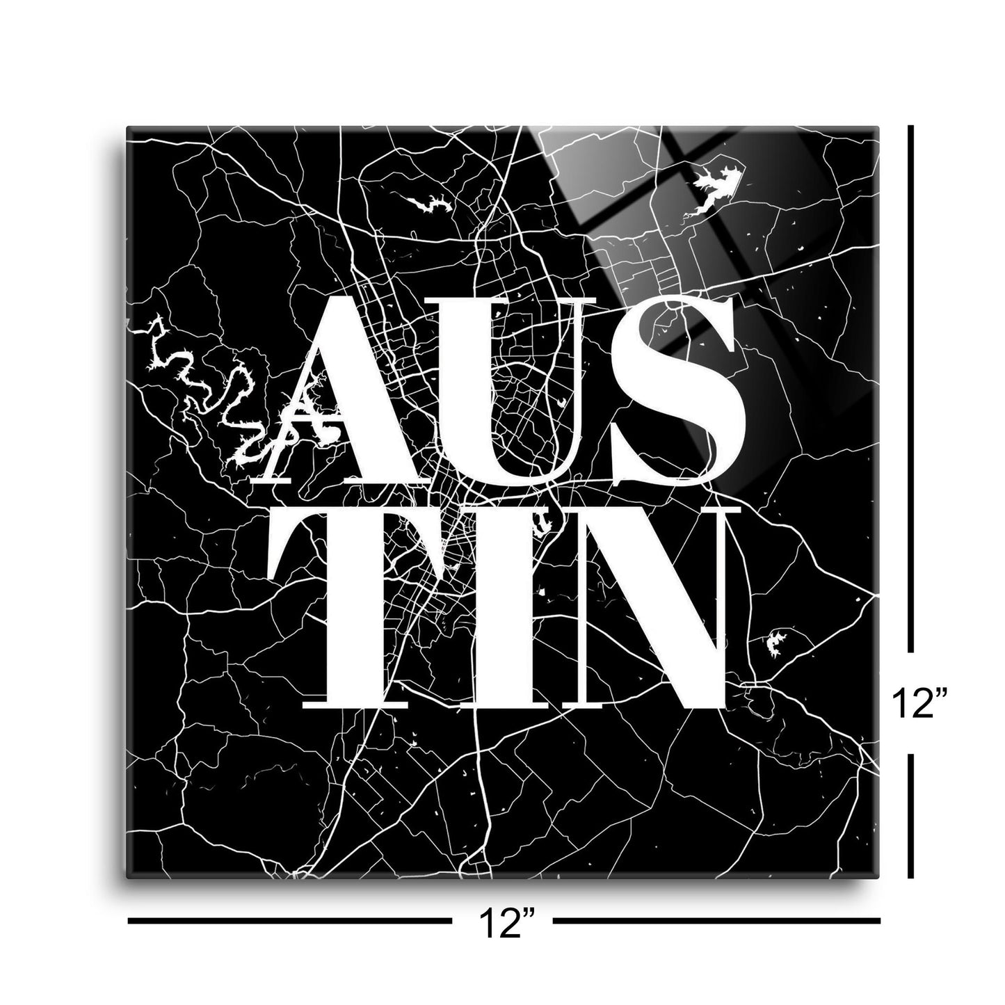 Modern Black Austin Map | Hi-Def Glass Art | Eaches | Min 1
