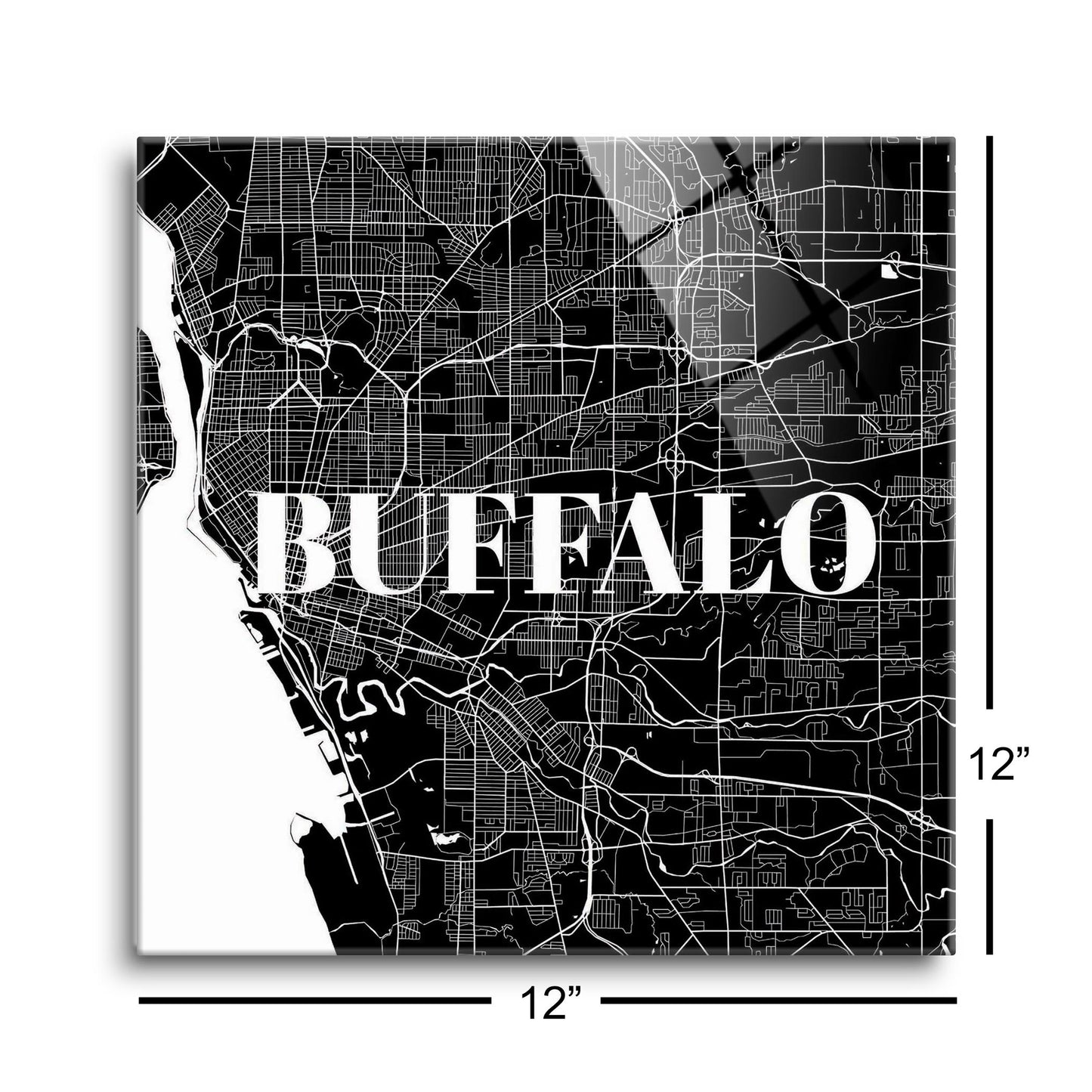 Minimalistic B&W New York Buffalo Map | Hi-Def Glass Art | Eaches | Min 1