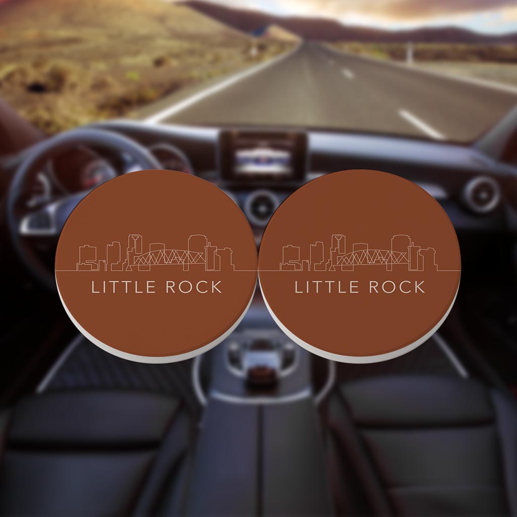 Modern Minimalist Arkansas Little Rock Skyline | Absorbent Car Coasters | Set of 2 | Min 4