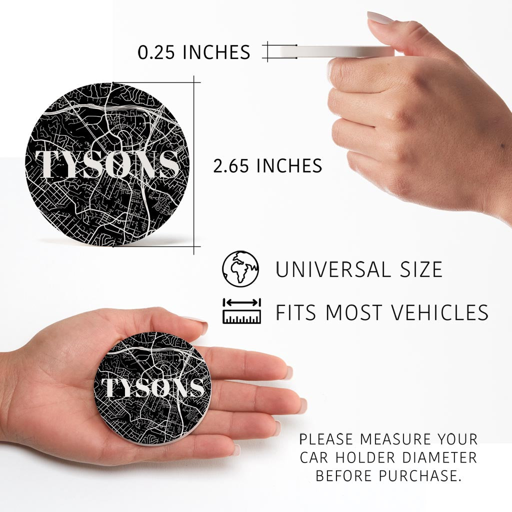 Minimalistic B&W Virginia Tysons Map | Absorbent Car Coasters | Set of 2 | Min 4