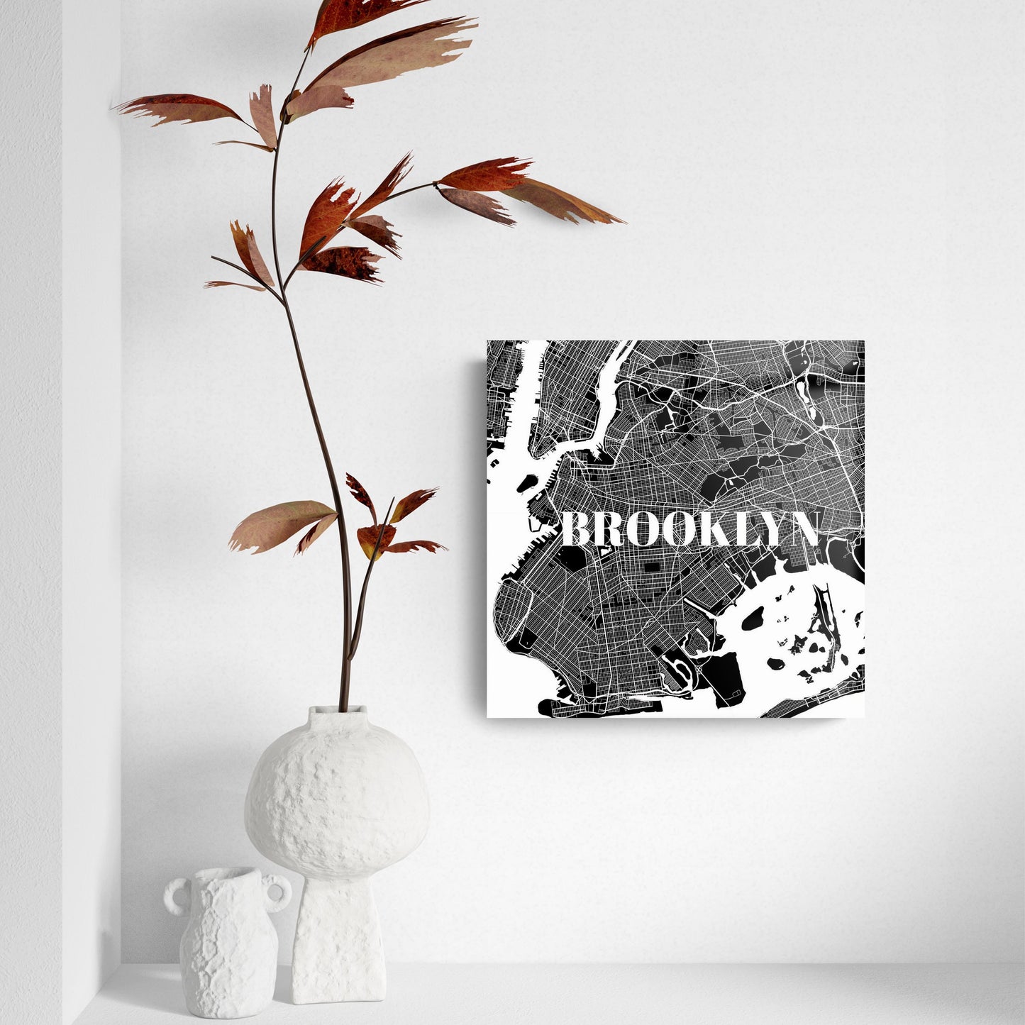 Minimalistic B&W New York Brooklyn Map | Hi-Def Glass Art | Eaches | Min 2