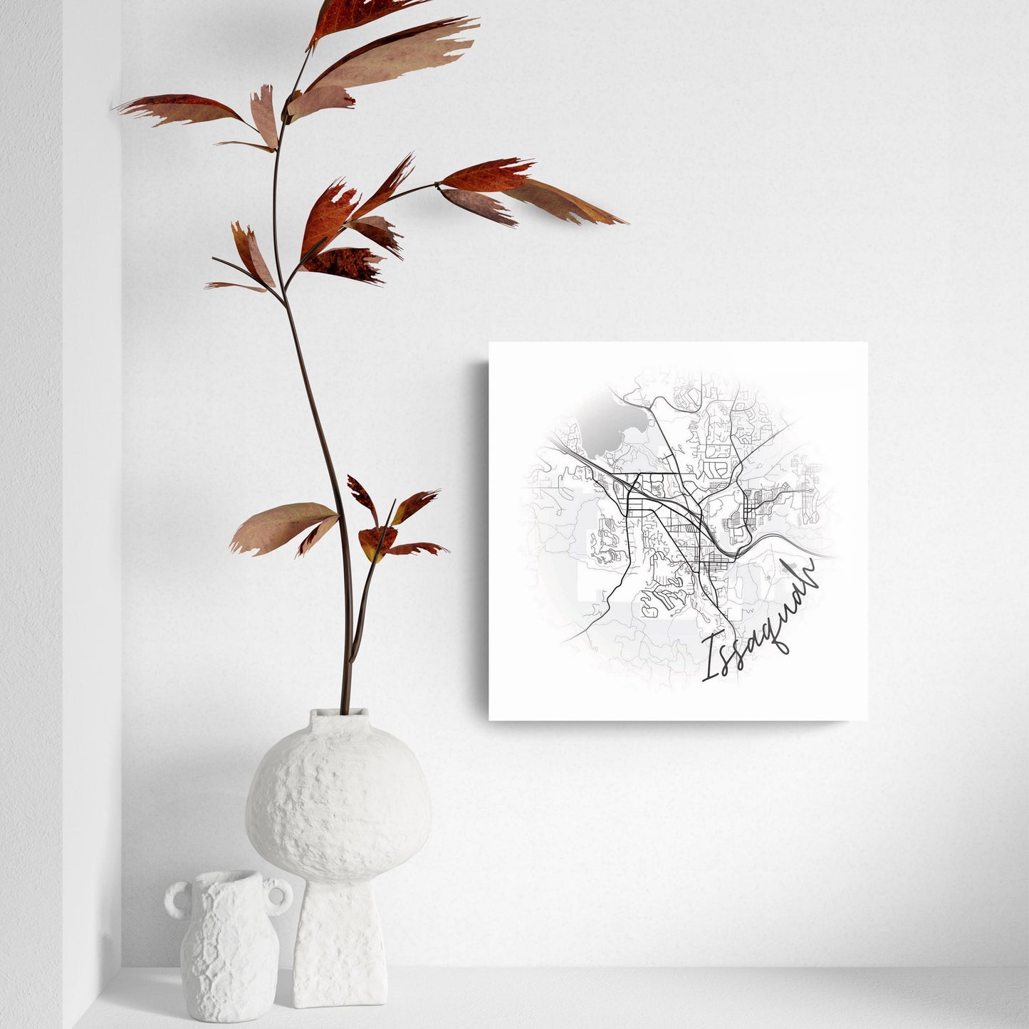 Minimalistic B&W Washington Issaquah Circle Map | Hi-Def Glass Art | Eaches | Min 2