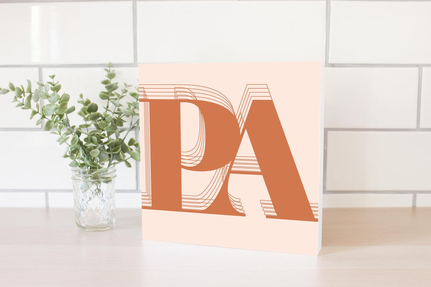 Modern Minimalist Pennsylvania Pa Initials Dark | Wood Block | Eaches | Min 2