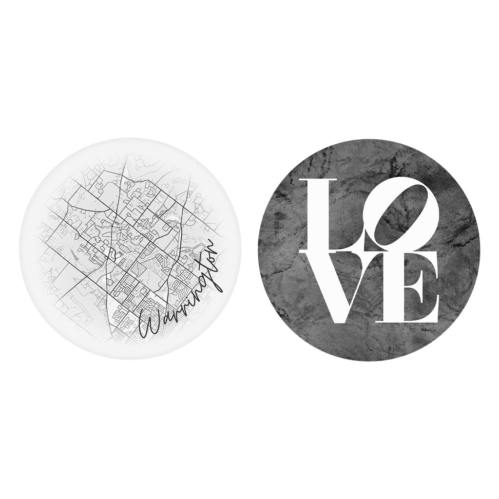 Minimalistic B&W Pennsylvania Warrington Circle Love| Absorbent Car Coasters | Set of 2 | Min 4