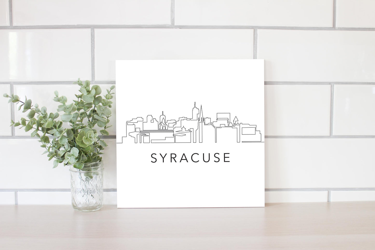 Minimalistic B&W New York Syracuse Skyline | Wood Sign | Eaches | Min 2