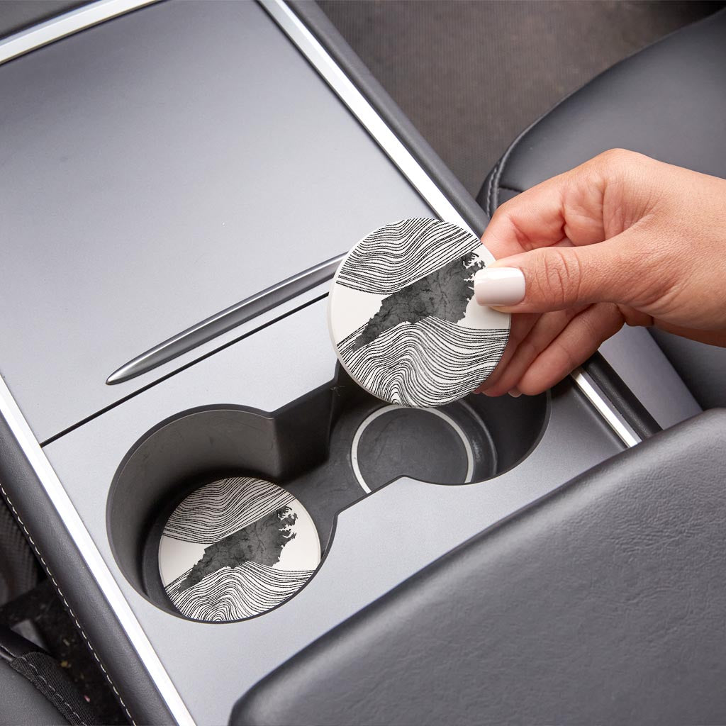 Minimalistic B&W North Carolina Fluid Lines| Absorbent Car Coasters | Set of 2 | Min 4