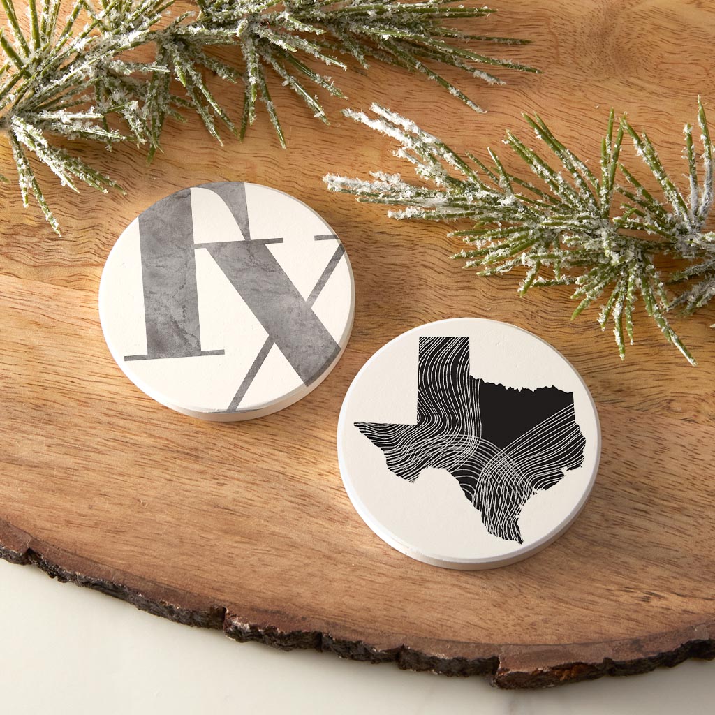 Modern Black White Texas Set | Absorbent Car Coasters | Set of 2 | Min 4