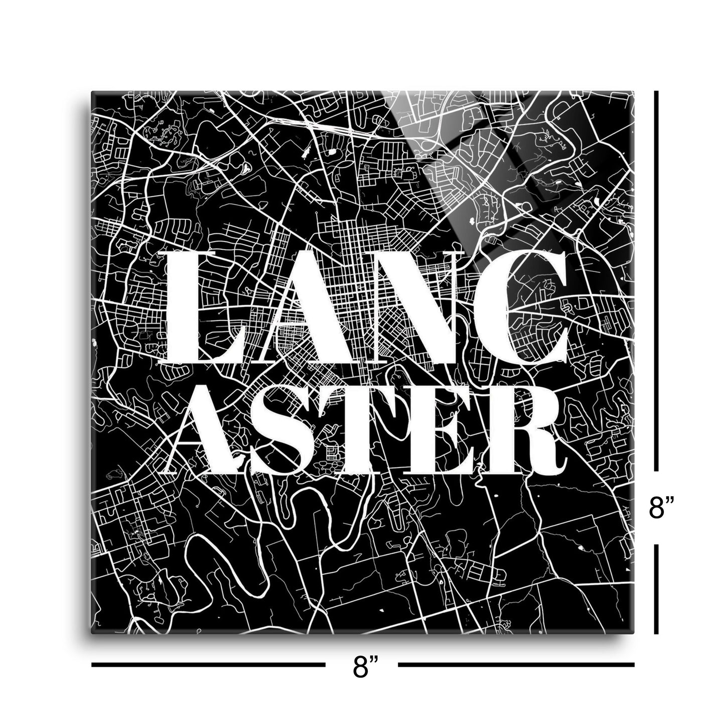 Minimalistic B&W Pennsylvania Lancaster Map | Hi-Def Glass Art | Eaches | Min 2