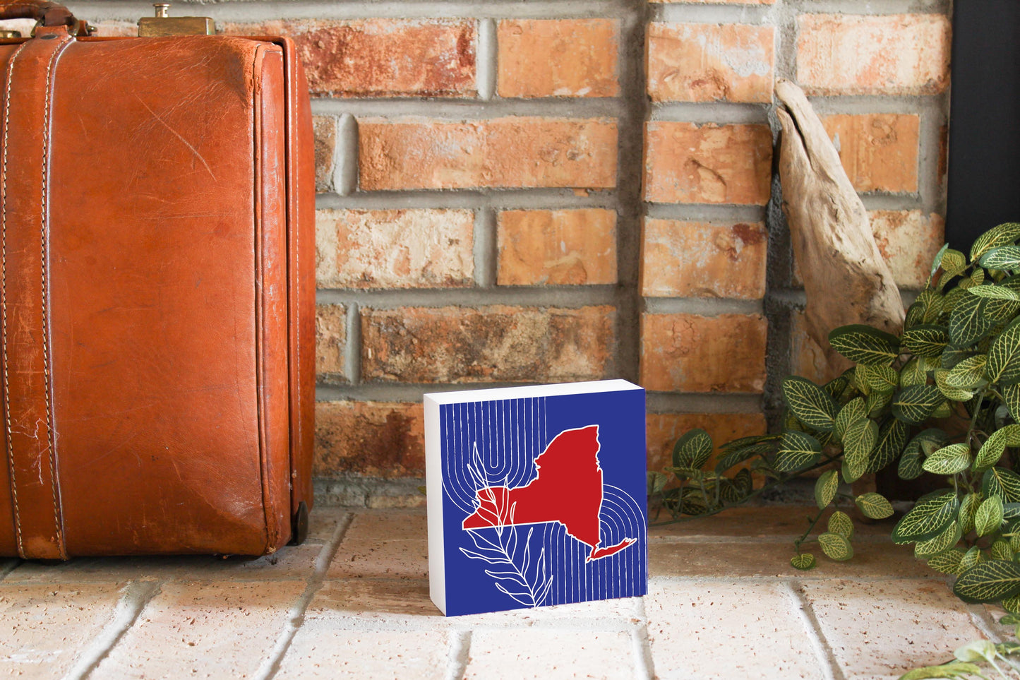 Red White And Blue New York State Retro Thin Lines | Wood Block | Eaches | Min 4