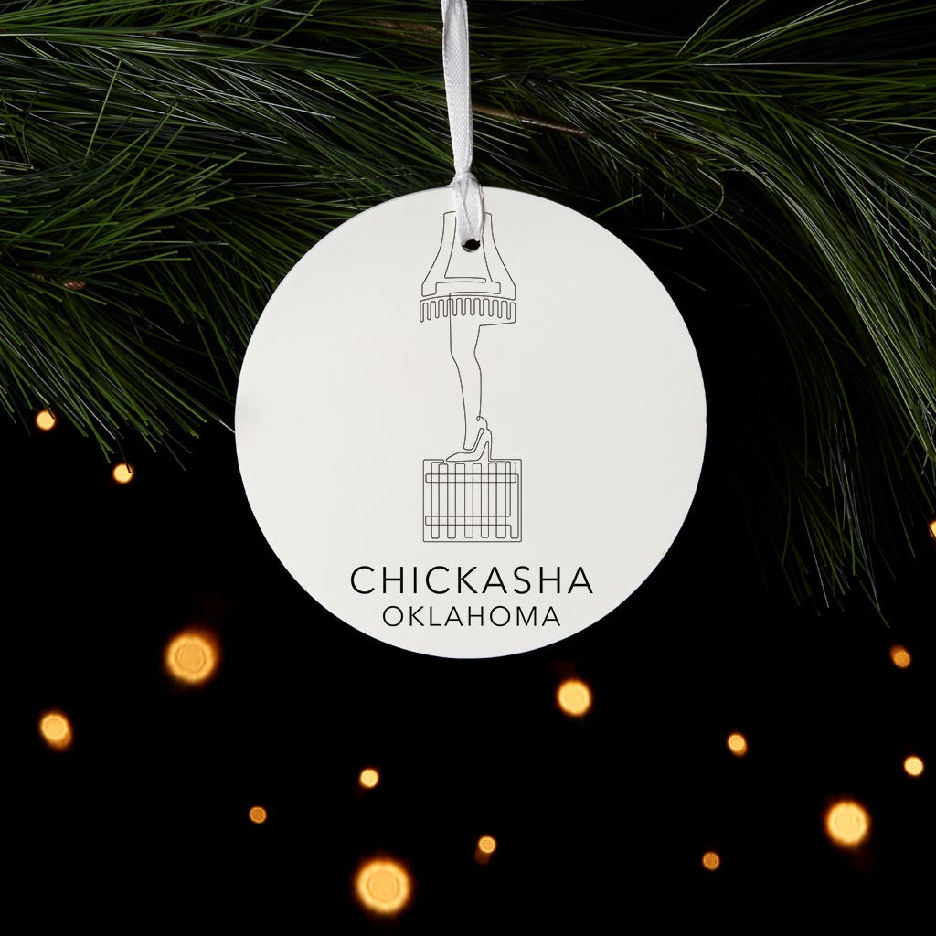 Modern Minimalist Oklahoma Chickasha Leg Lamp | Wood Ornament | Eaches | Min 6