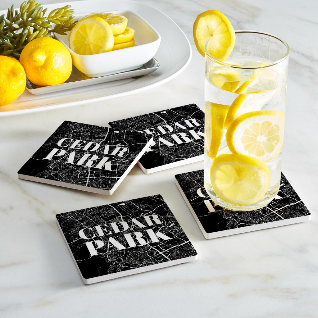 Minimalistic B&W Texas Cedar Park Map | Absorbent Coasters | Set of 4 | Min 2
