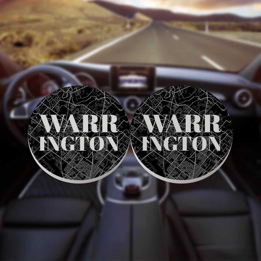 Minimalistic B&W Pennsylvania Warrington Map | Absorbent Car Coasters | Set of 2 | Min 4