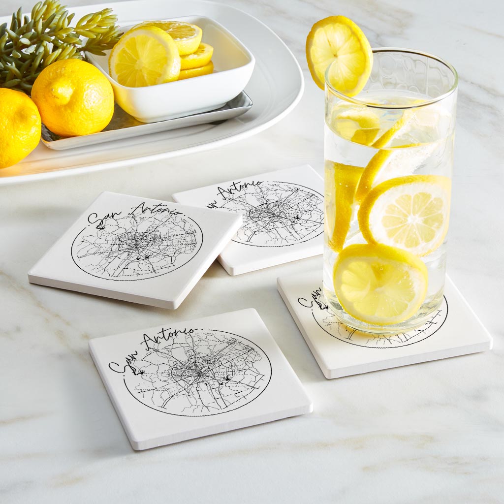 Modern San Antonio Round Map | Absorbent Coasters | Set of 4 | Min 2