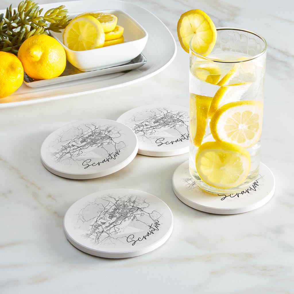 Minimalistic B&W Pennsylvania Scranton Circle Map | Absorbent Coasters | Set of 4 | Min 2