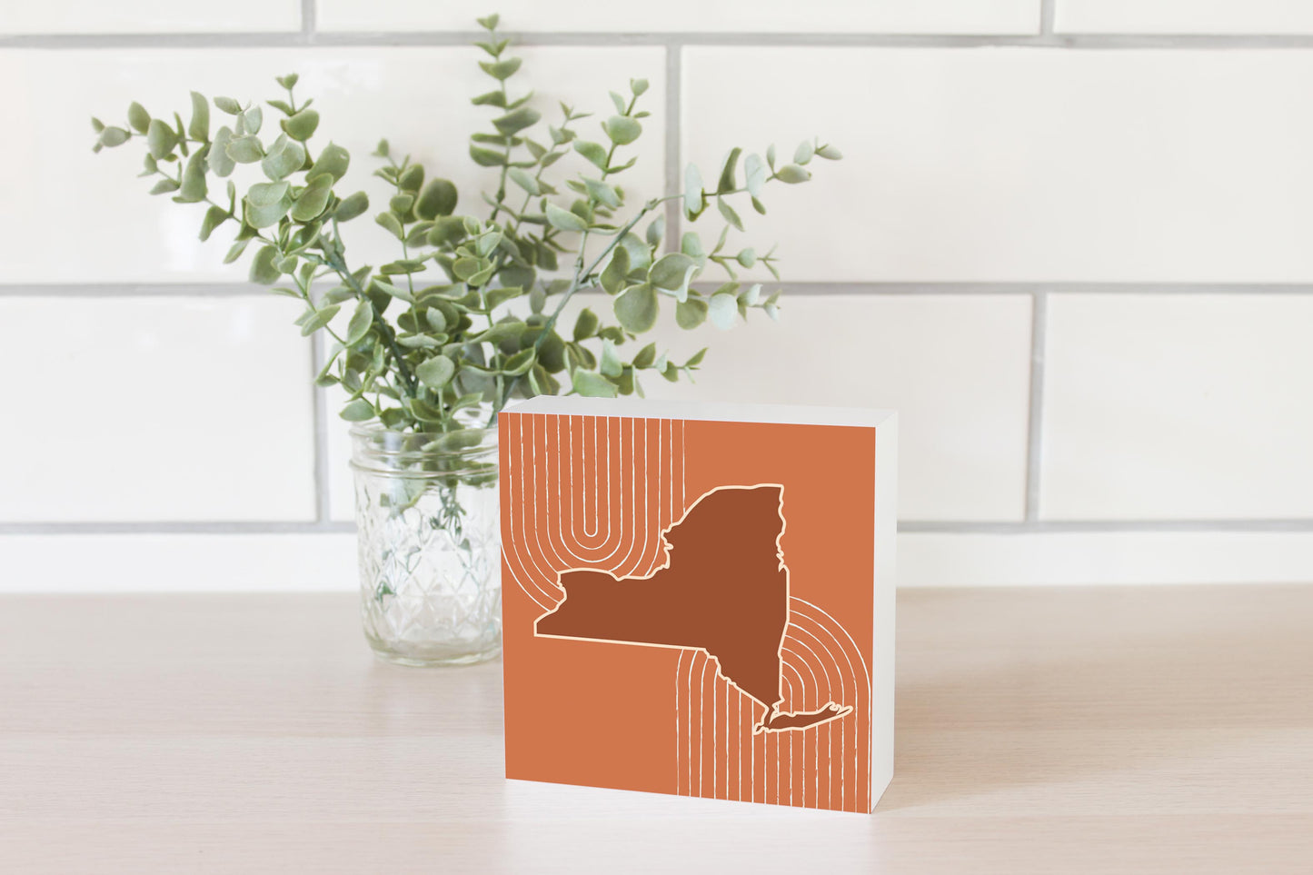 Modern Minimalistic New York Retro Thin Line | Wood Block | Eaches | Min 4