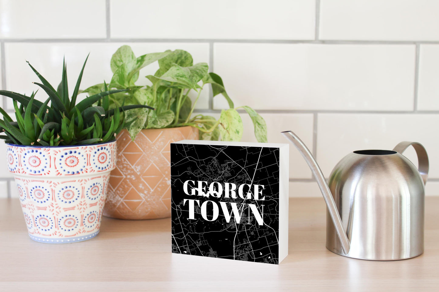 Minimalistic B&W Texas Georgetown Map | Wood Block | Eaches | Min 4