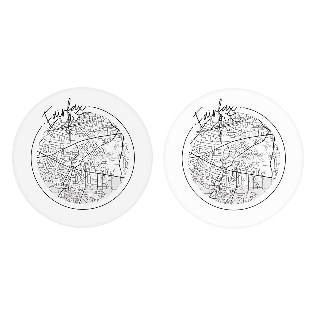 Minimalistic B&W Virginia Fairfax Circle Map| Absorbent Car Coasters | Set of 2 | Min 4