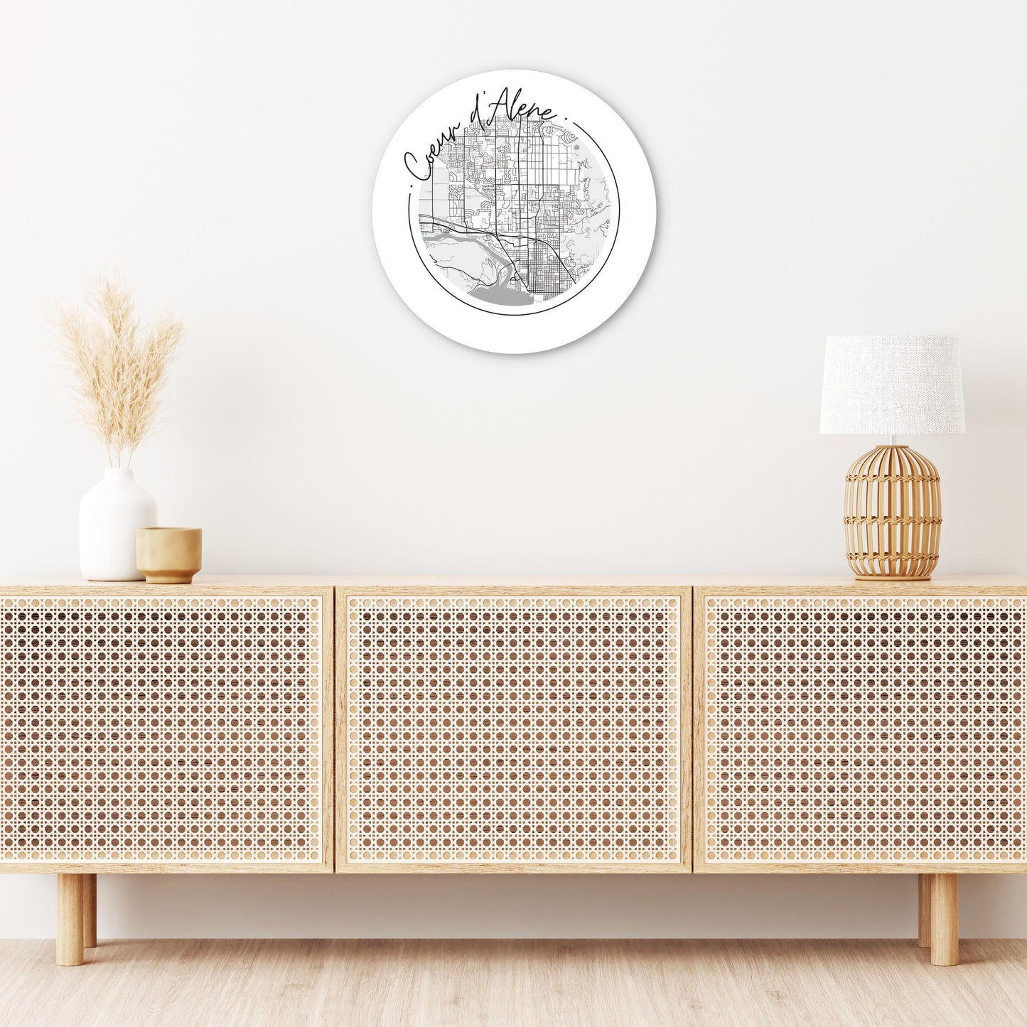 Minimalist B&W Idaho Coeur Dalene Circle Map| Wood Sign | Eaches | Min 1
