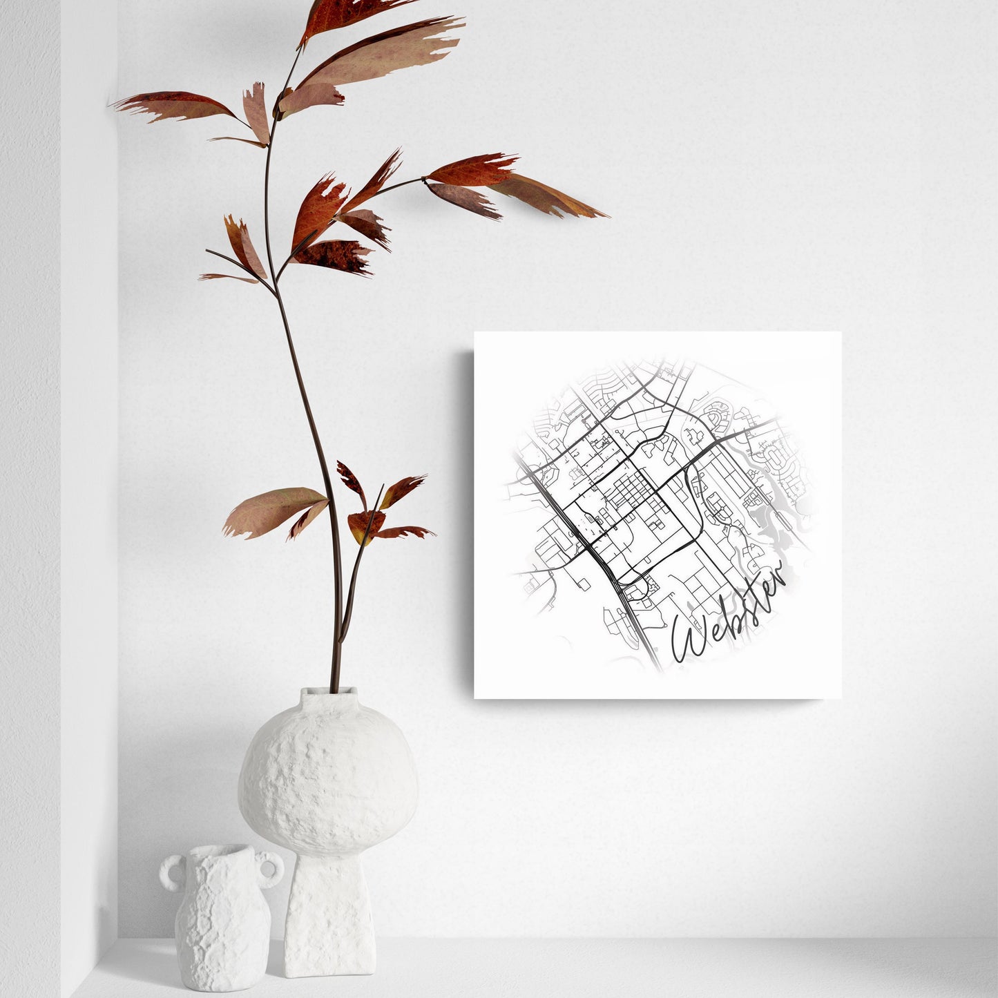 Minimalistic B&W Texas Webster Circle Map | Hi-Def Glass Art | Eaches | Min 2