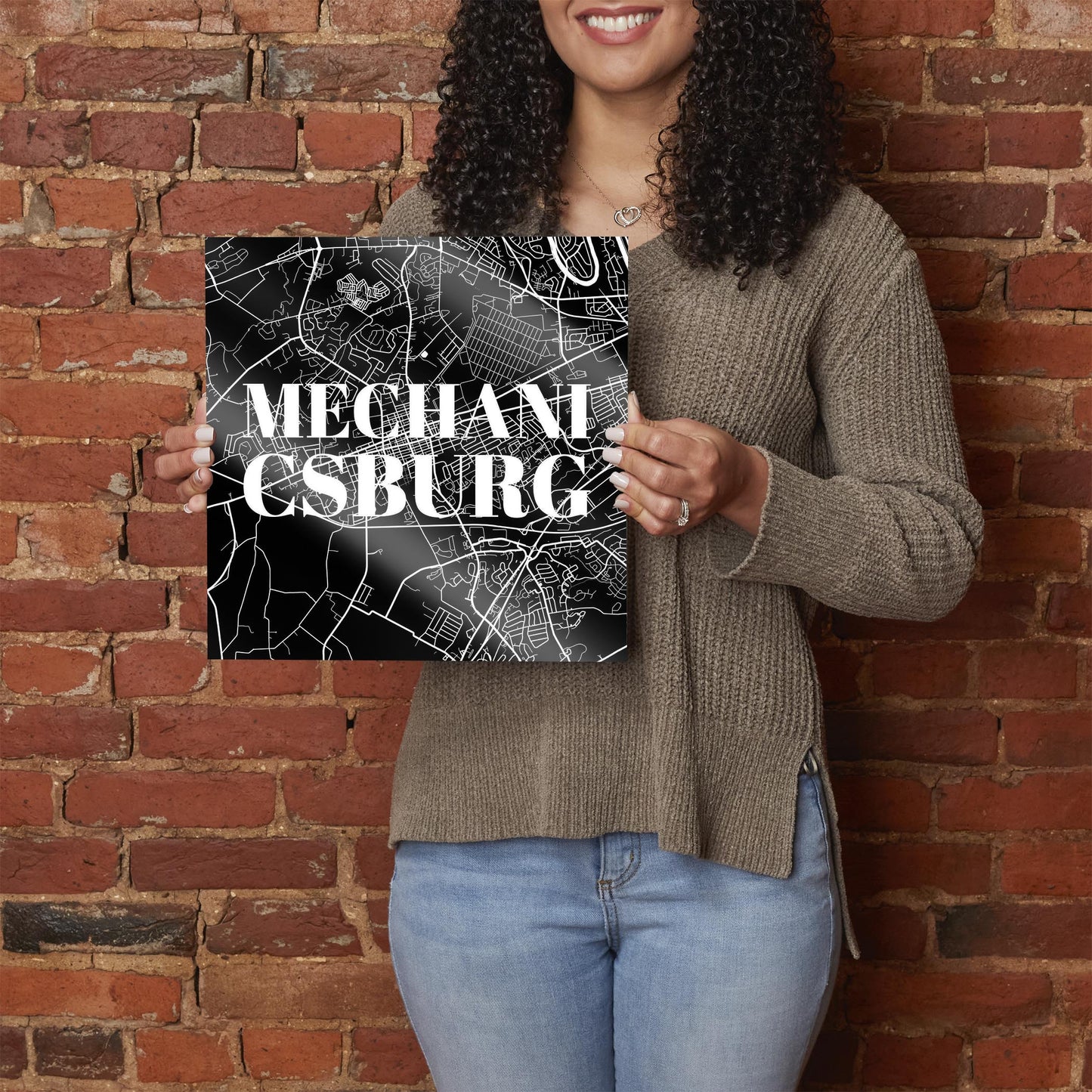 Minimalistic B&W Pennsylvania Mechanicsburg Map | Hi-Def Glass Art | Eaches | Min 1