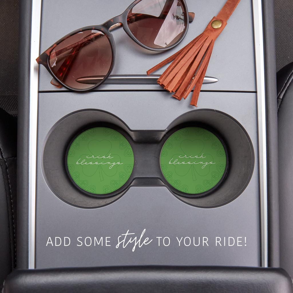 Light Green Shamrock Irish Blessings| Absorbent Car Coasters | Set of 2 | Min 4