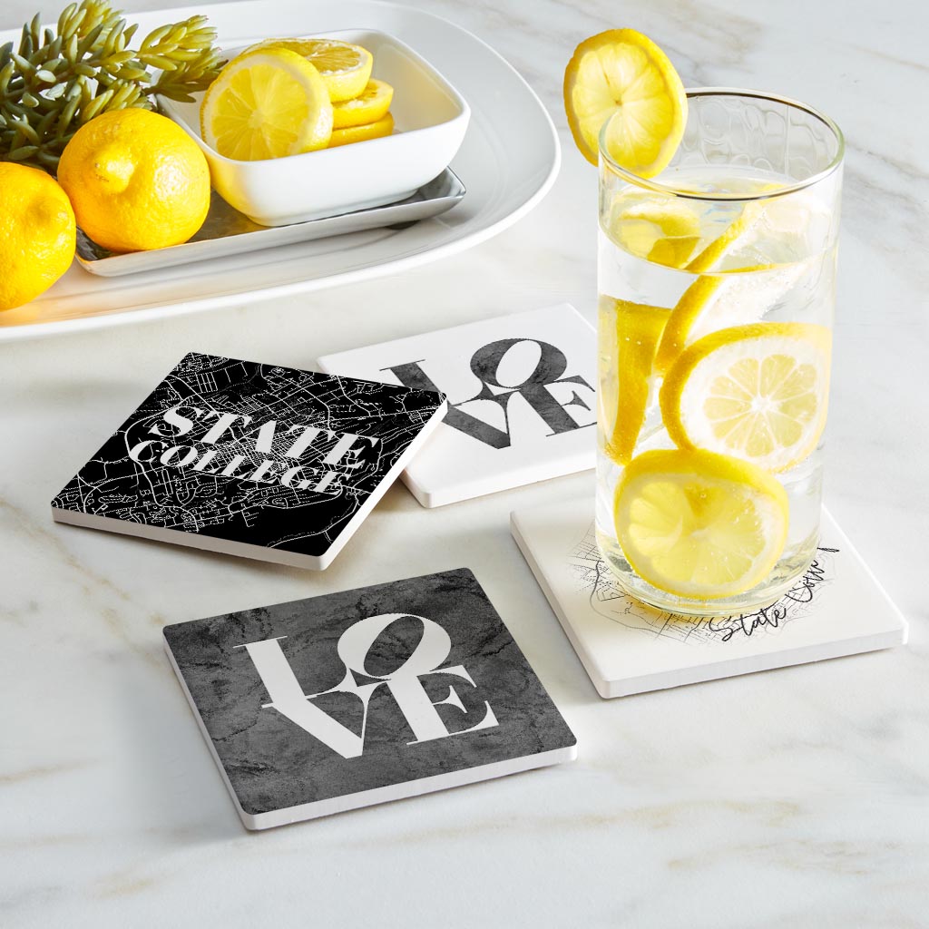 Minimalistic B&W Pennsylvania State College Maps Love| Absorbent Coasters | Set of 4 | Min 2