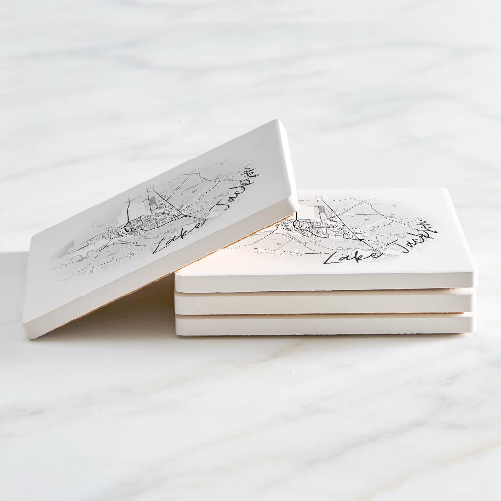Minimalistic B&W Texas Lake Jackson Circle Map | Absorbent Coasters | Set of 4 | Min 2