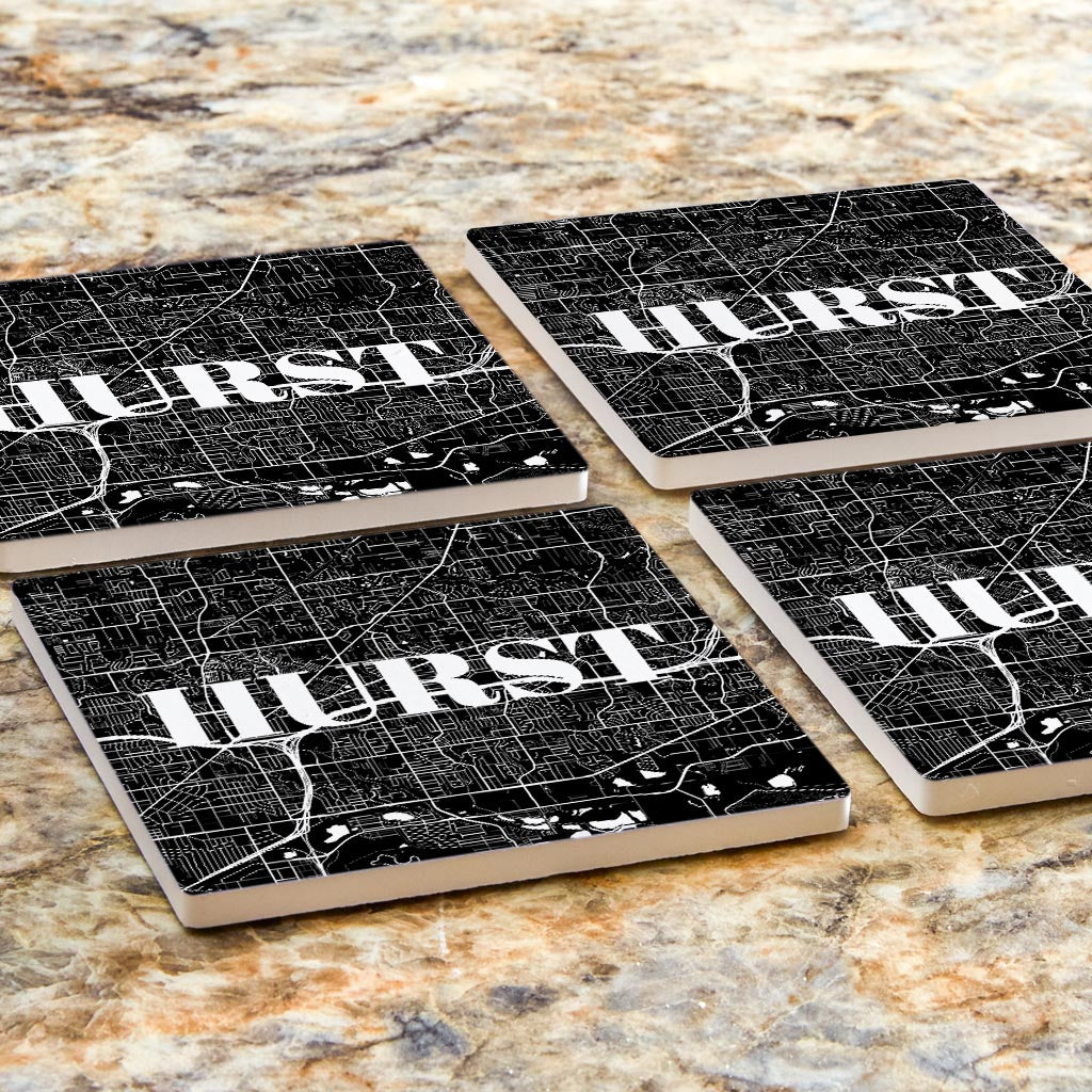 Minimalistic B&W Texas Hurst Map | Absorbent Coasters | Set of 4 | Min 2