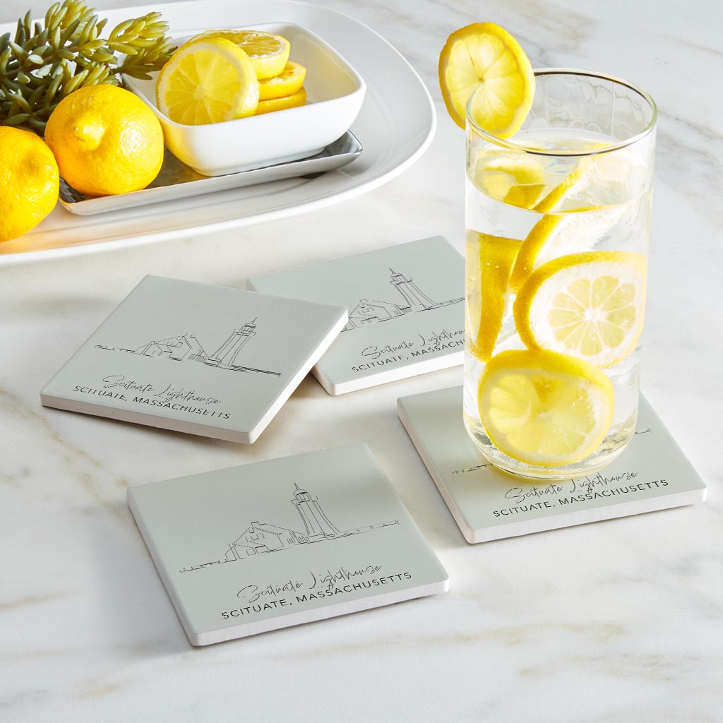 Scituate Lighthouse Muted Coastal | Absorbent Coasters | Set of 4 | Min 2