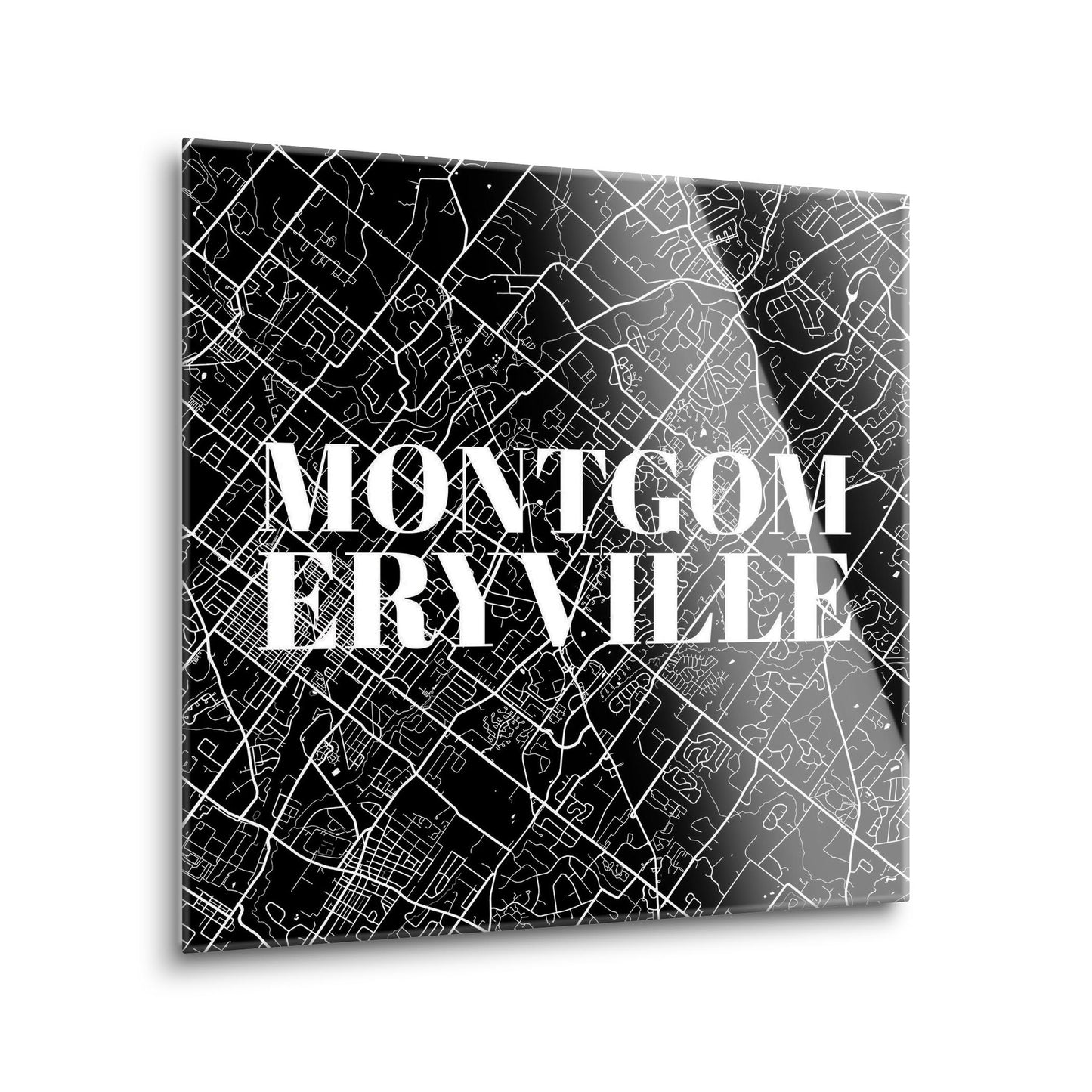 Minimalistic B&W Pennsylvania Montgomeryville Map | Hi-Def Glass Art | Eaches | Min 1