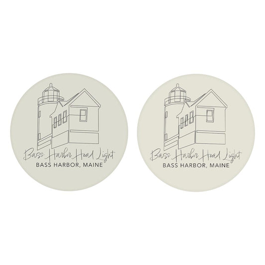 Bass Harbor Head Light Muted Coastal | Absorbent Car Coasters | Set of 2 | Min 4