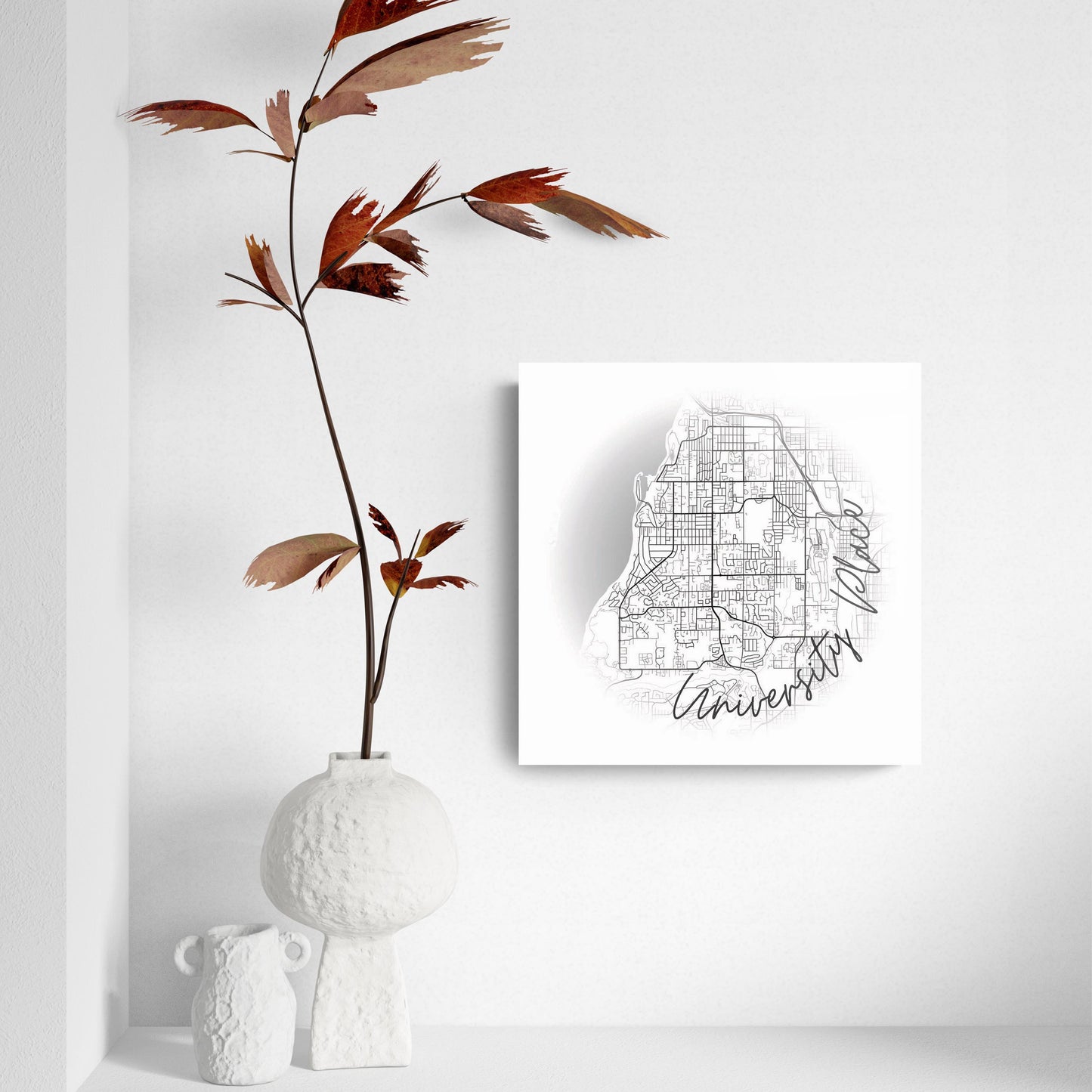 Minimalistic B&W Washington University Place Circle Map | Hi-Def Glass Art | Eaches | Min 2