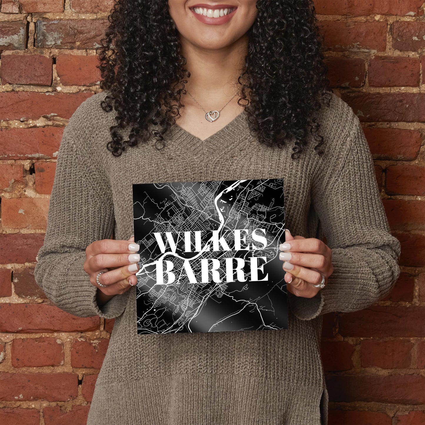 Minimalistic B&W Pennsylvania Wilkes Barre Map | Hi-Def Glass Art | Eaches | Min 2