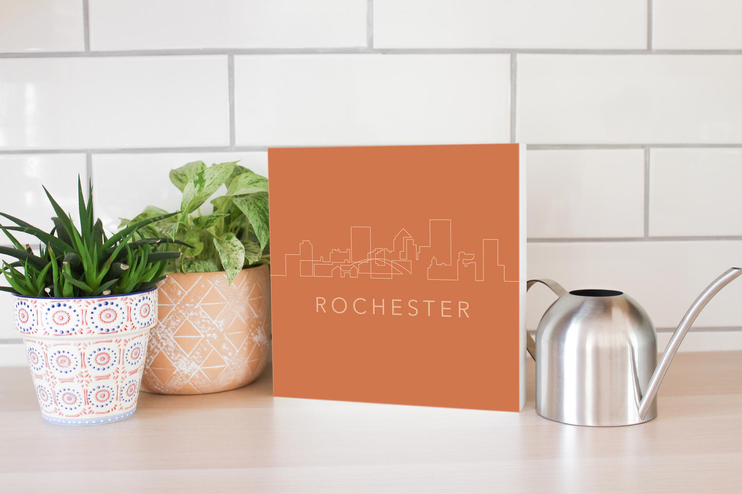 Modern Minimalistic New York Rochester Skyline | Wood Block | Eaches | Min 2