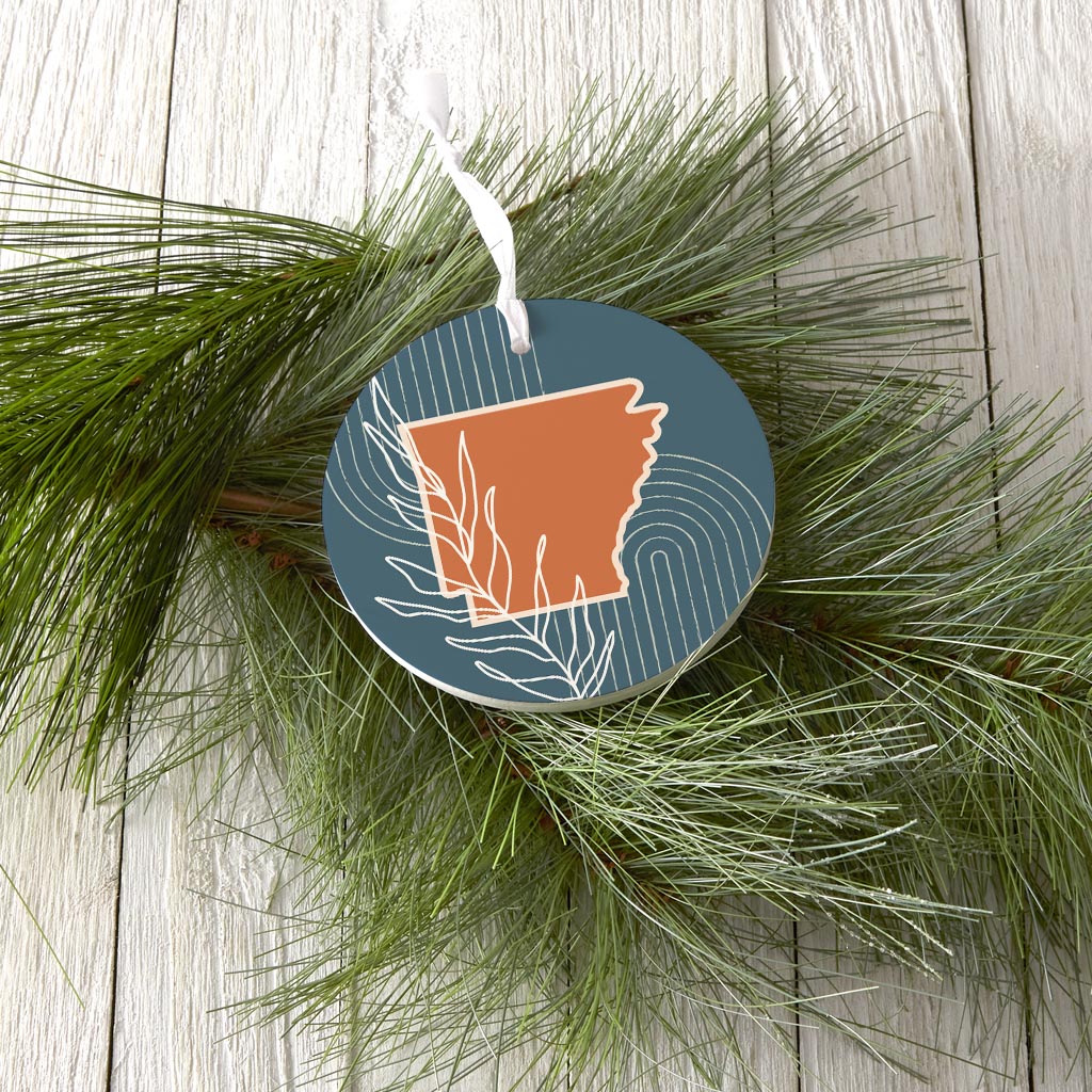 Modern Minimalist Arkansas State Shape With Leaf | Wood Ornament | Eaches | Min 6