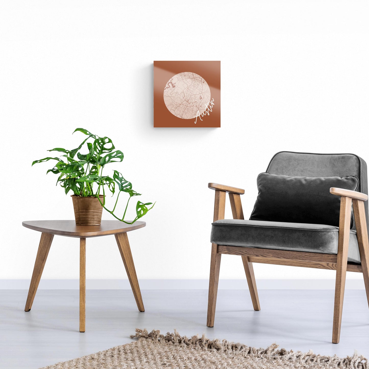 Modern Minimalist Texas Austin Circle Map | Hi-Def Glass Art | Eaches | Min 1