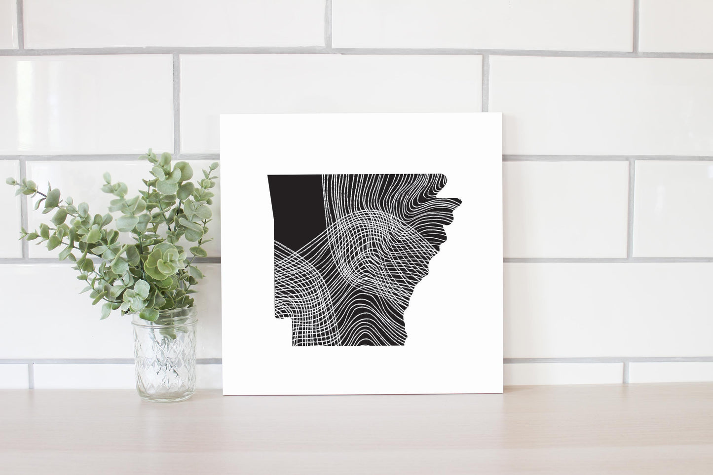 B&W Minimalist Arkansas Fluid Lines | Wood Sign | Eaches | Min 2