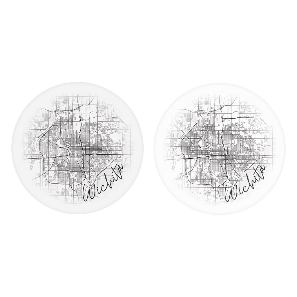 Minimalistic B&W Kansas Wichita Circle Map | Absorbent Car Coasters | Set of 2 | Min 4