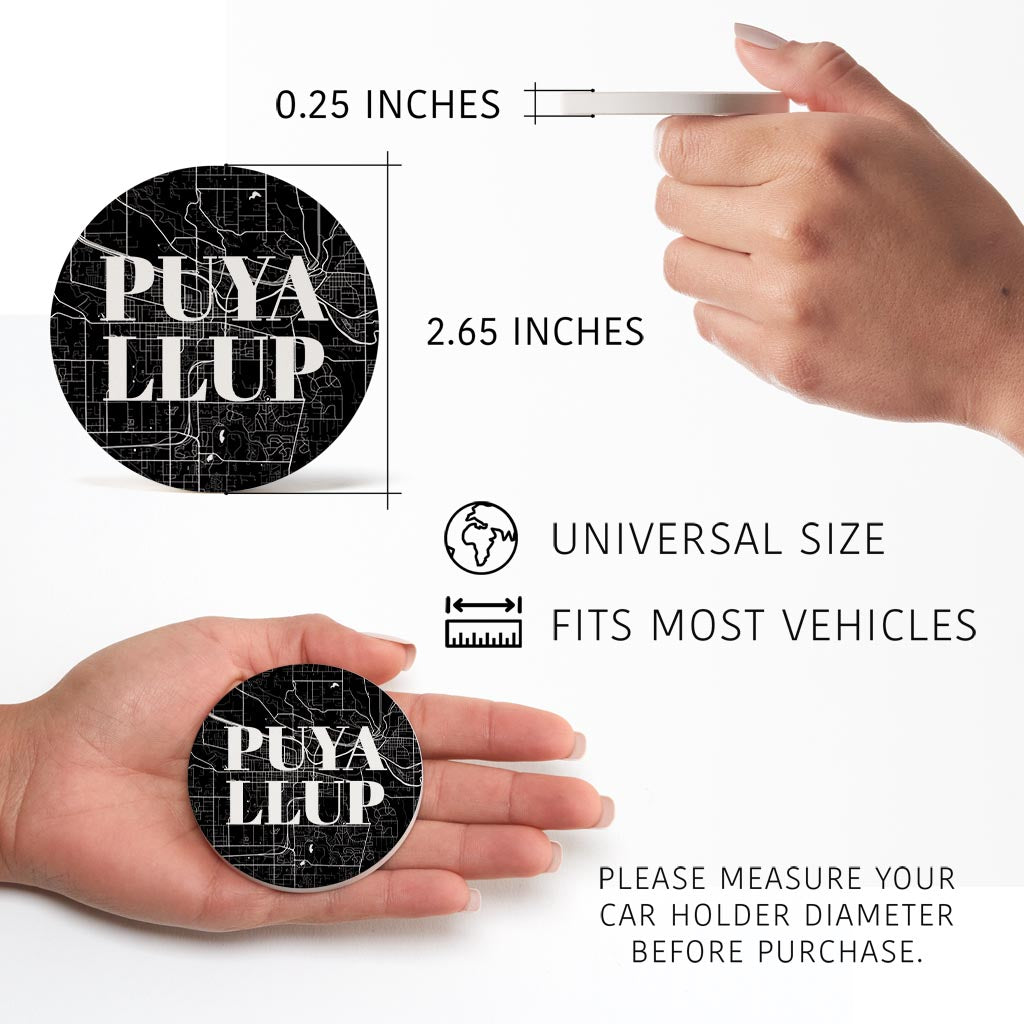 Minimalistic B&W Washington Puyallup Map | Absorbent Car Coasters | Set of 2 | Min 4