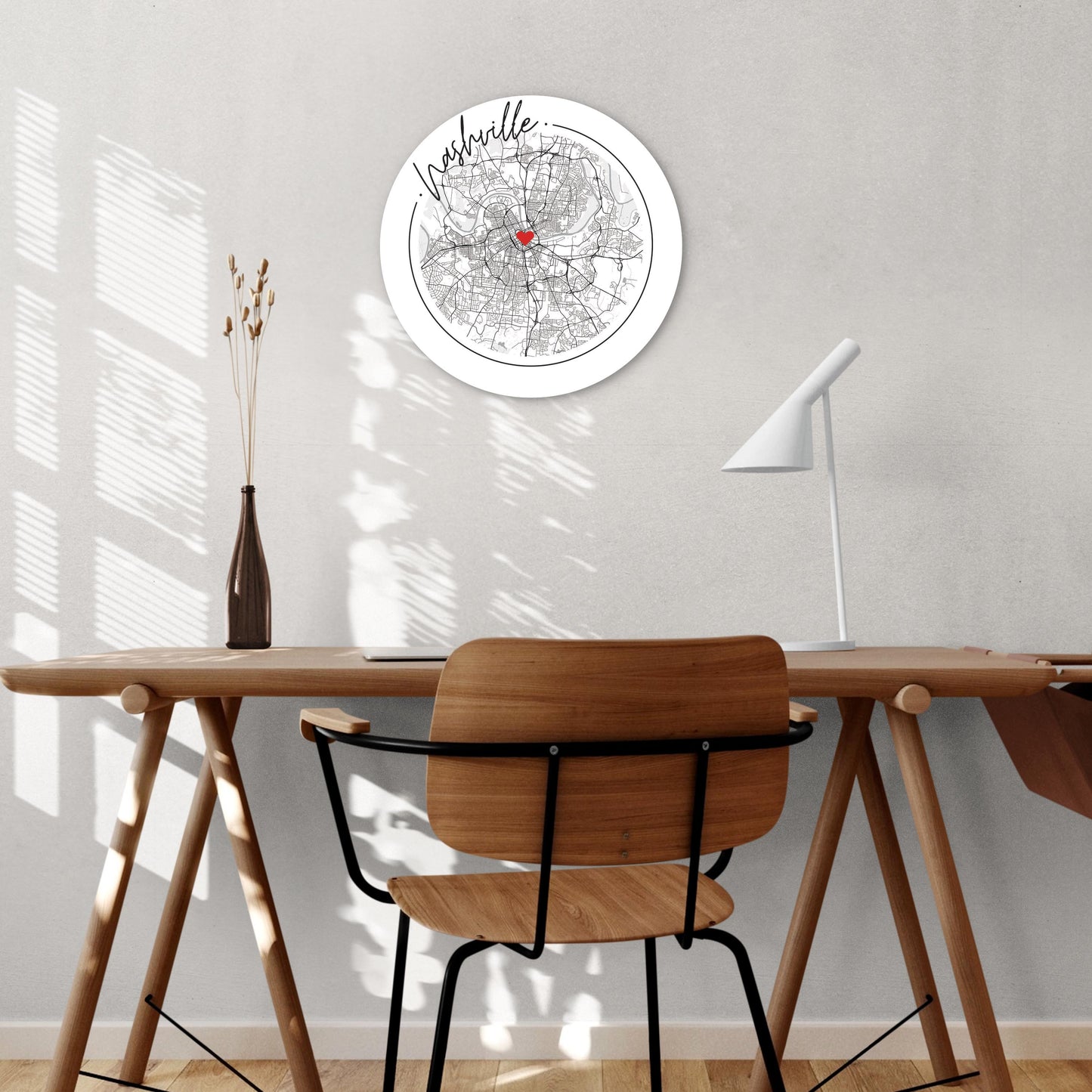 Minimalist B&W Tennessee Nashville Circle Map Heart | Wood Sign | Eaches | Min 1