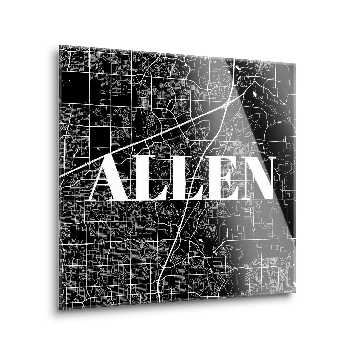Minimalistic B&W Texas Allen Map | Hi-Def Glass Art | Eaches | Min 2