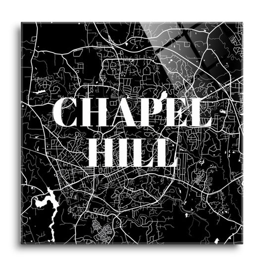 Minimalistic B&W North Carolina Chapel Hill Map | Hi-Def Glass Art | Eaches | Min 1