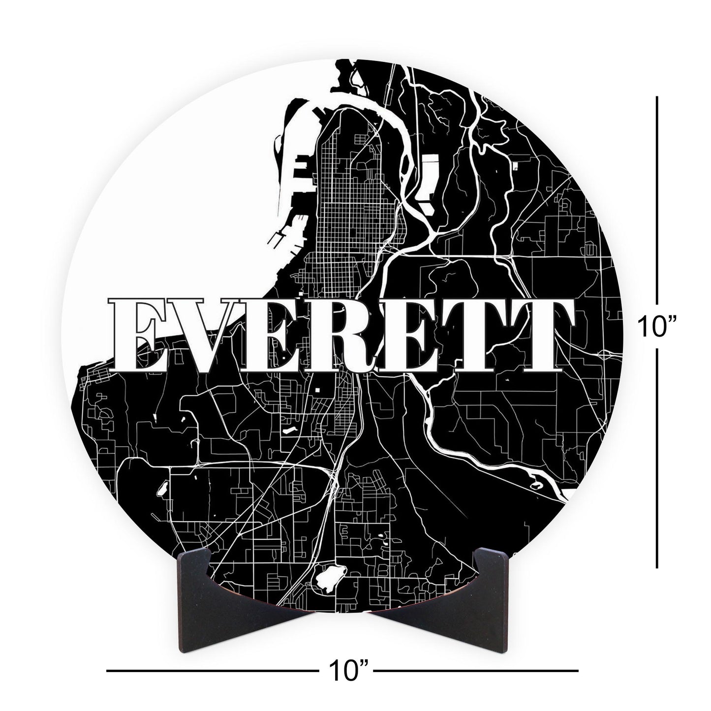 Minimalistic B&W Washington Everett Map | Wood Sign | Eaches | Min 1