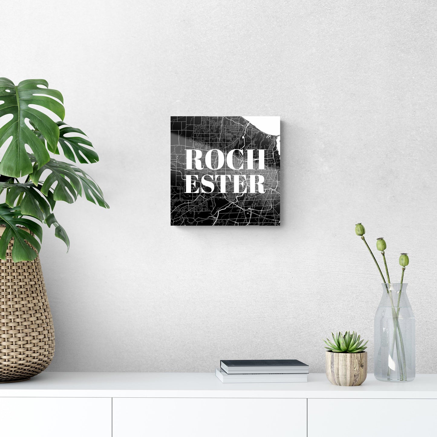 Minimalistic B&W New York Rochester Map | Hi-Def Glass Art | Eaches | Min 1