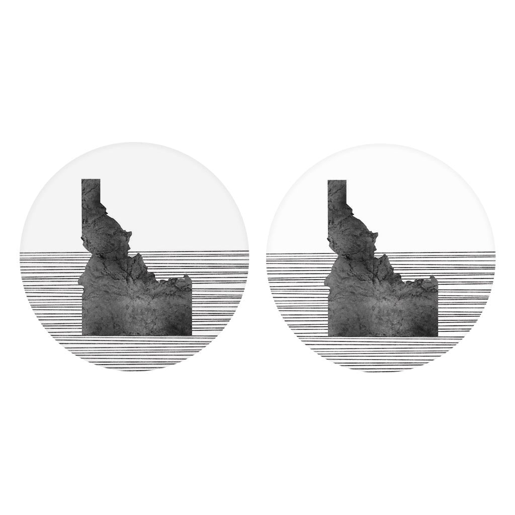 Minimalist B&W Idaho State With Straight Lines | Absorbent Car Coasters | Set of 2 | Min 4