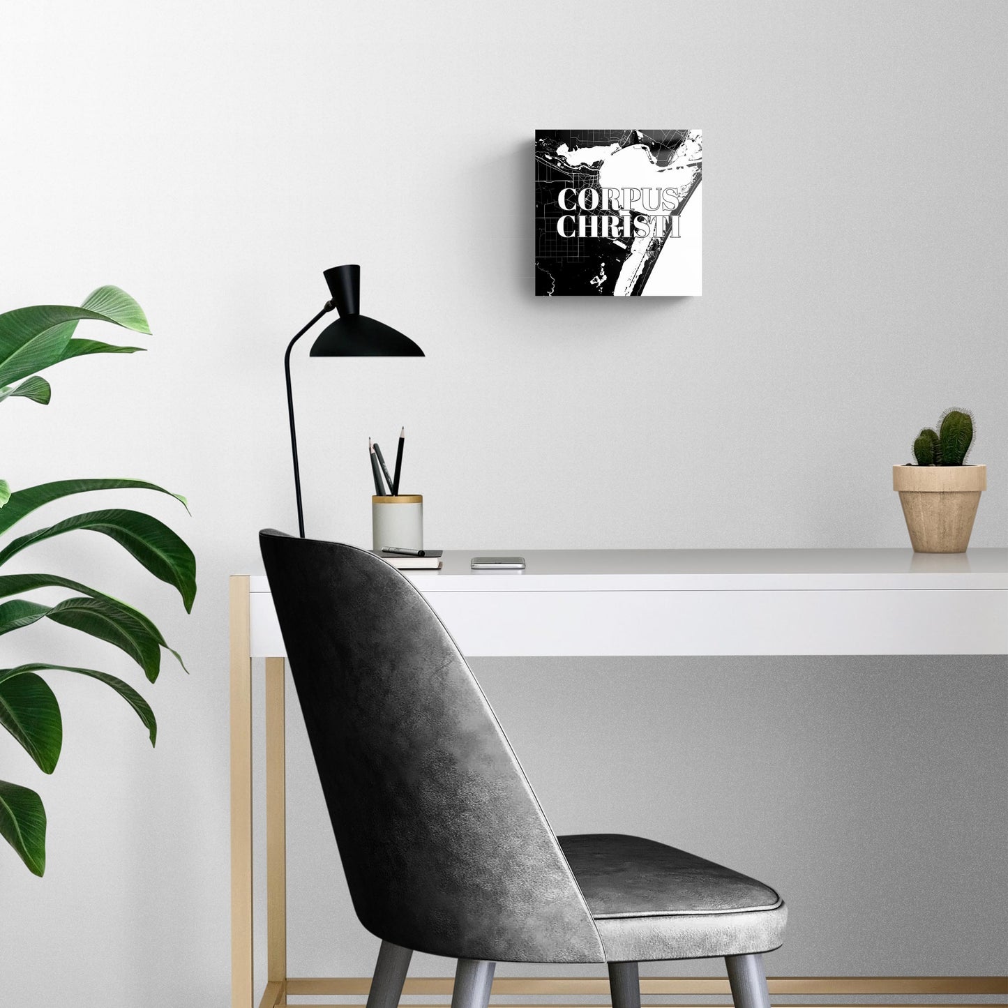 Minimalistic B&W Texas Corpus Christi Map | Hi-Def Glass Art | Eaches | Min 2