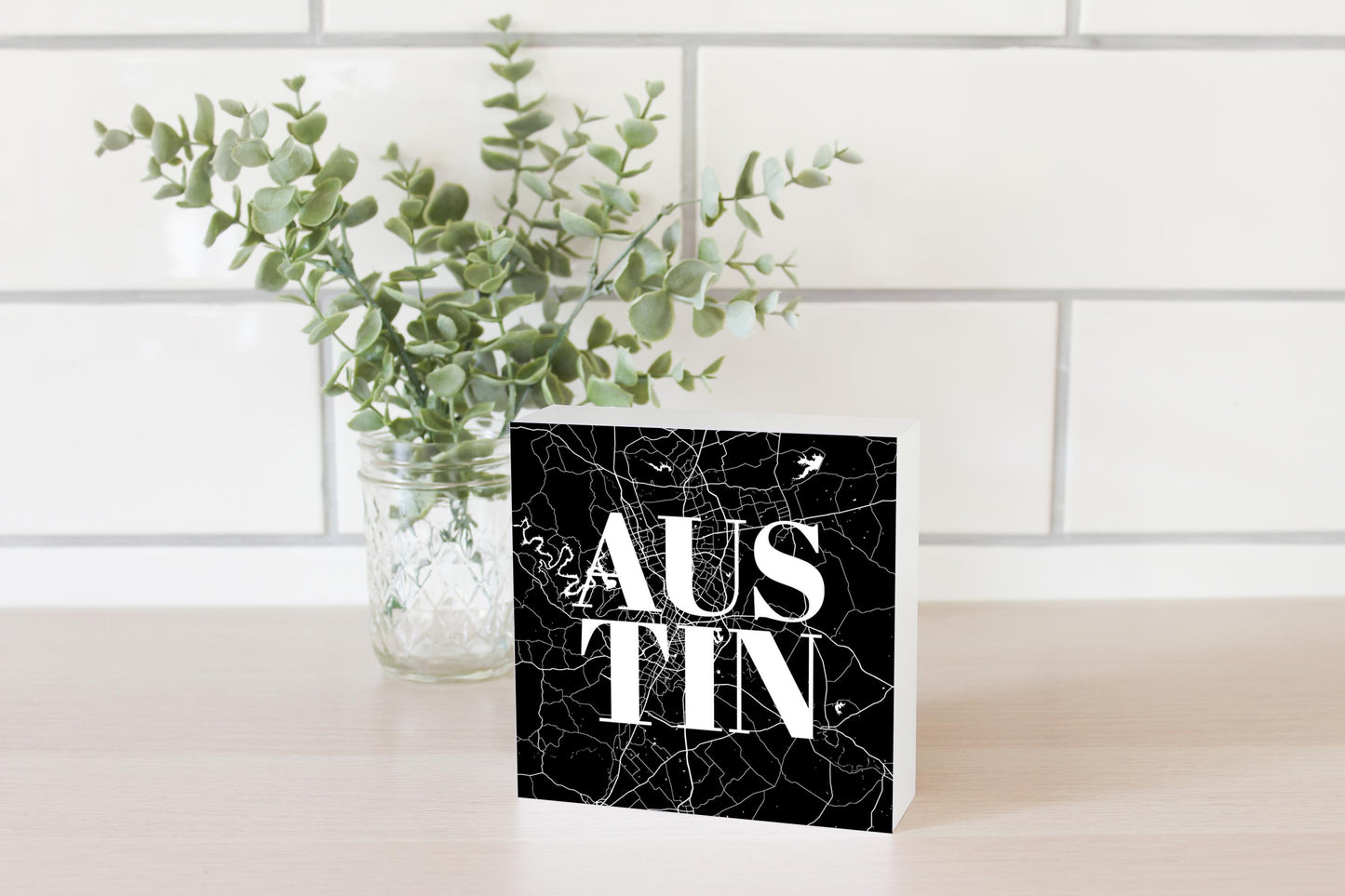 Modern Black Austin Map | Wood Block | Eaches | Min 4