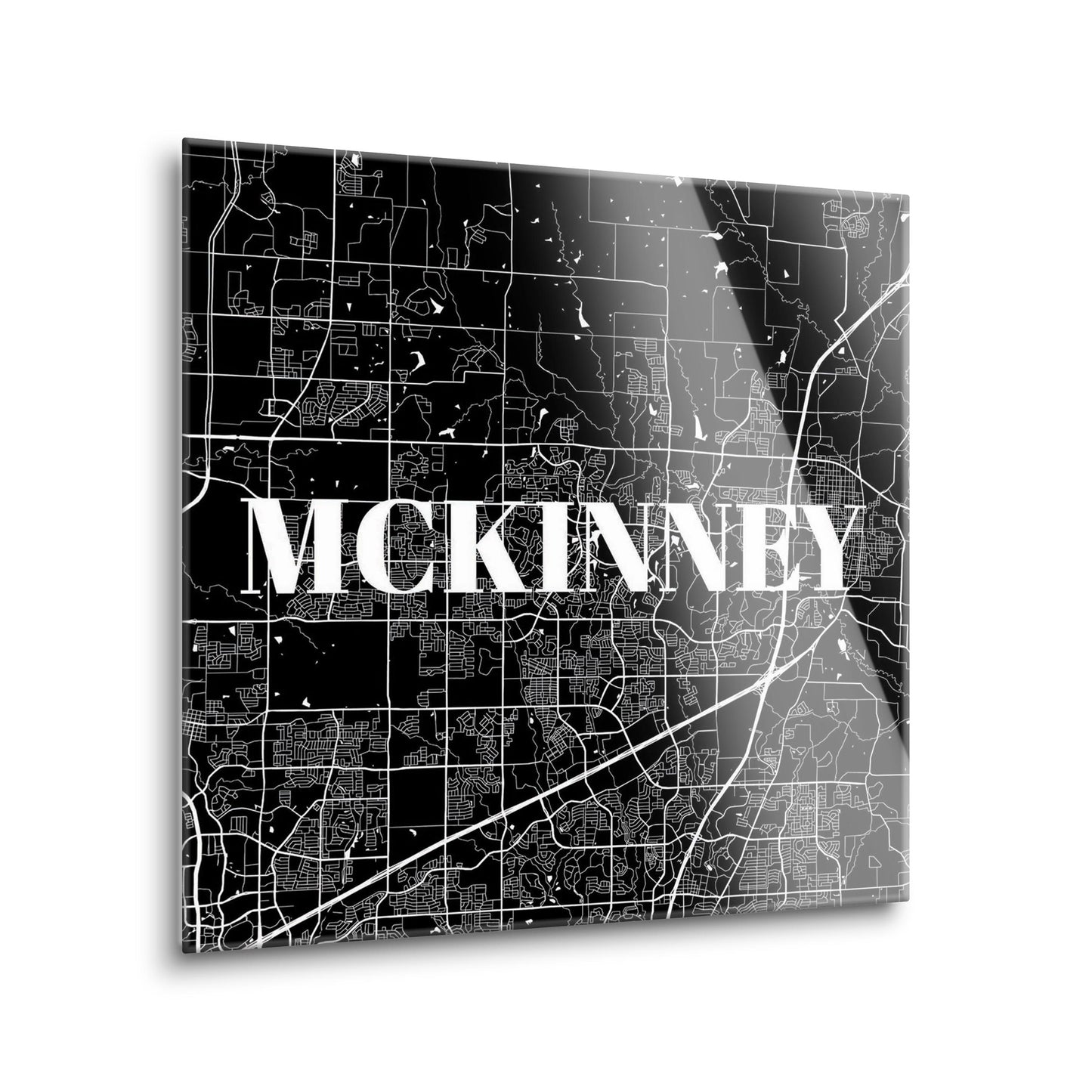 Minimalistic B&W Texas Mckinney Map | Hi-Def Glass Art | Eaches | Min 2