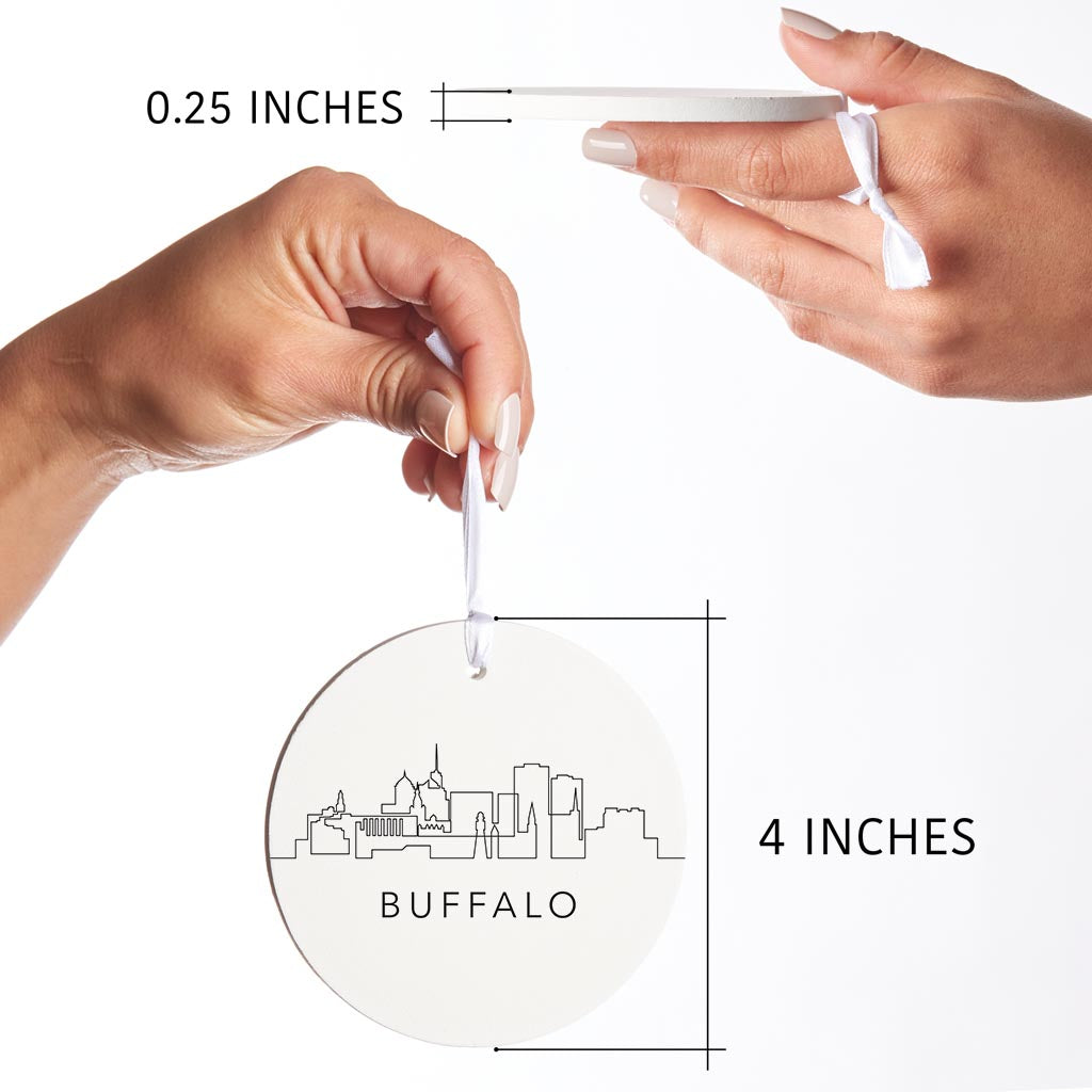 Minimalistic B&W New York Buffalo Skyline | Wood Ornament | Eaches | Min 6