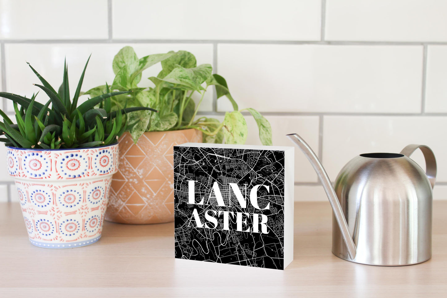 Minimalistic B&W Pennsylvania Lancaster Map | Wood Block | Eaches | Min 4